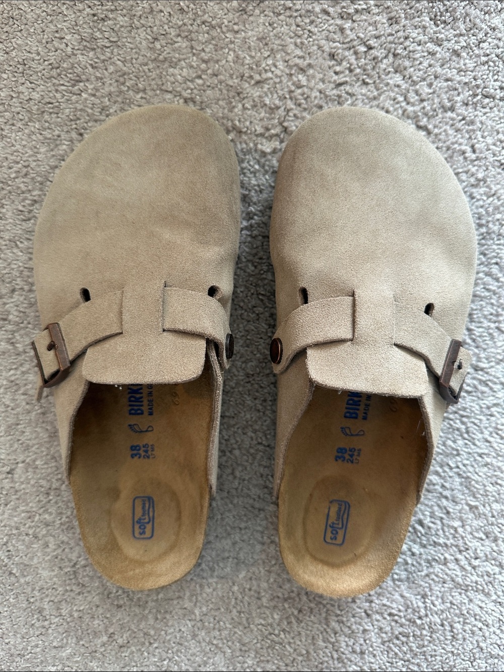 Birkenstock Boston Suede Clog in Light Taupe